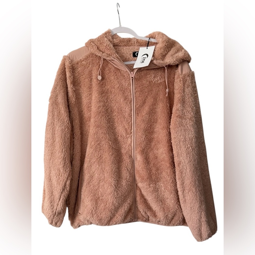 NWT ZYIA women’s 2X long sleeve blush pink Sherpa block zip up jacket
